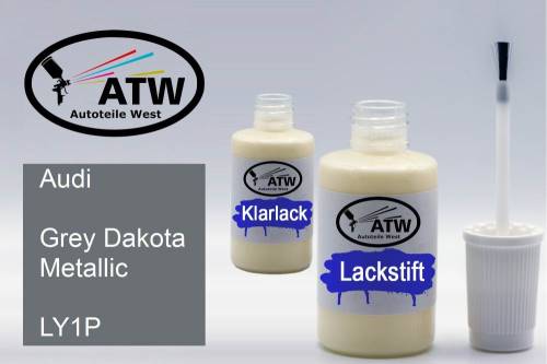 Audi, Grey Dakota Metallic, LY1P: 20ml Lackstift + 20ml Klarlack - Set, von ATW Autoteile West.